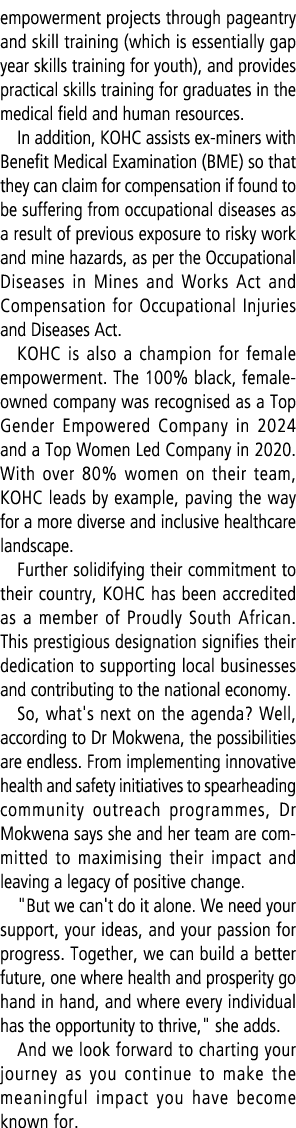 empowerment projects through pageantry and skill training (which is essentially gap year skills training for youth), ...