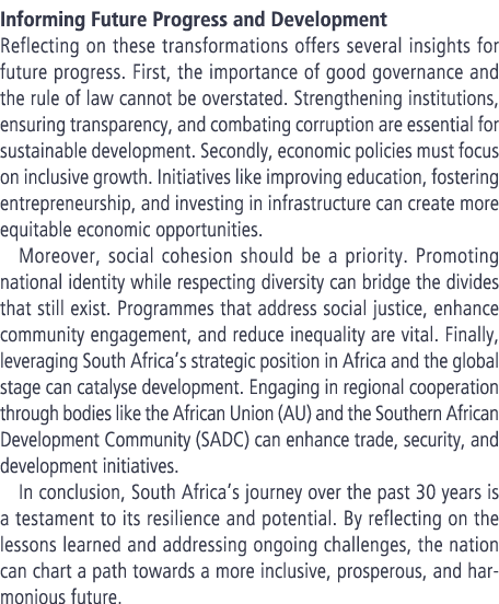 Informing Future Progress and Development Reflecting on these transformations offers several insights for future prog...