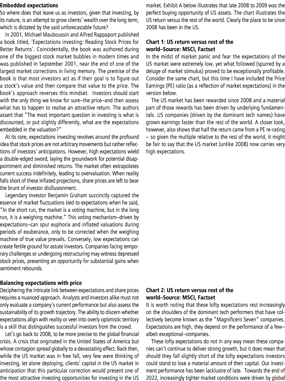 Embedded expectations So where does that leave us as investors, given that investing, by its nature, is an attempt to...