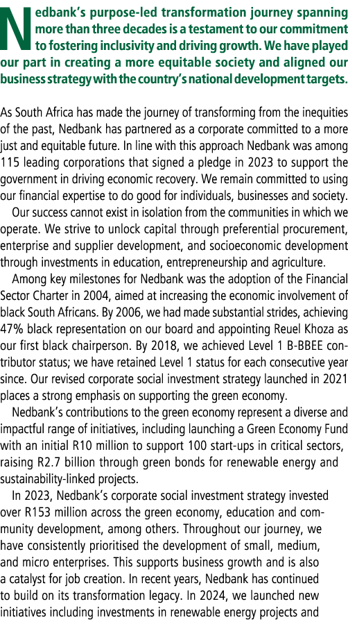 Nedbank’s purpose led transformation journey spanning more than three decades is a testament to our commitment to fos...