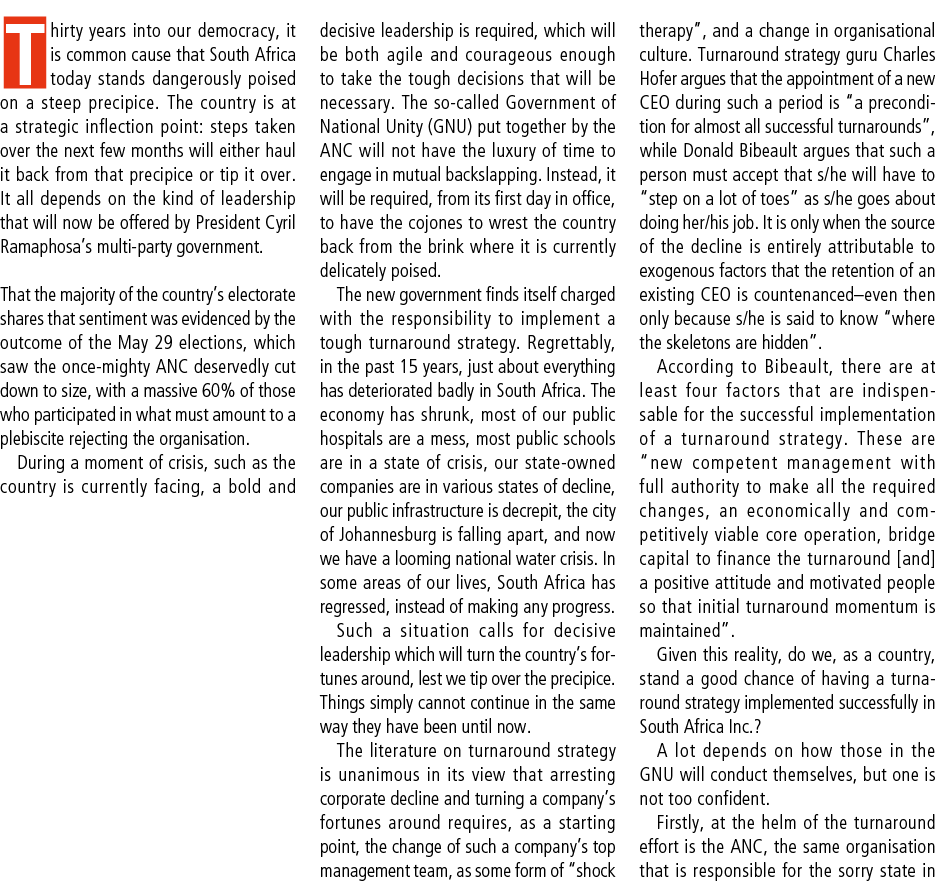 Thirty years into our democracy, it is common cause that South Africa today stands dangerously poised on a steep prec...