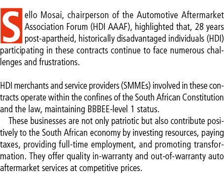 Sello Mosai, chairperson of the Automotive Aftermarket Association Forum (HDI AAAF), highlighted that, 28 years post ...