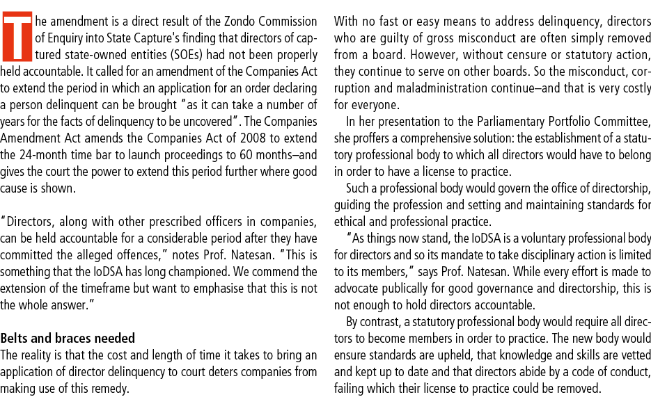 The amendment is a direct result of the Zondo Commission of Enquiry into State Capture's finding that directors of ca...