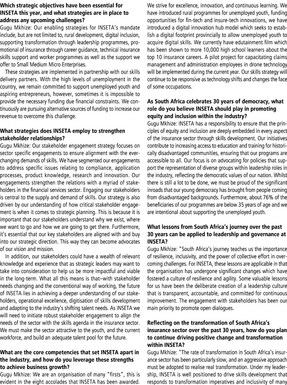 Which strategic objectives have been essential for INSETA this year, and what strategies are in place to address any ...