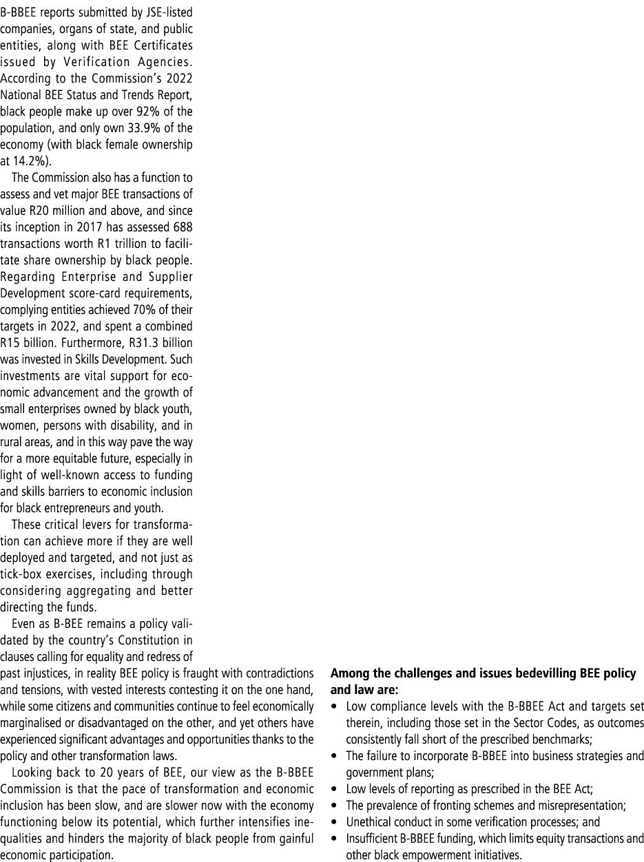 B BBEE reports submitted by JSE listed companies, organs of state, and public entities, along with BEE Certificates i...