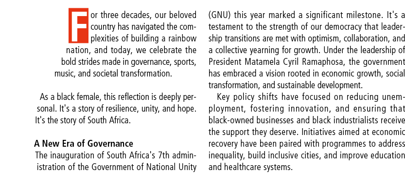For three decades, our beloved country has navigated the complexities of building a rainbow nation, and today, we cel...