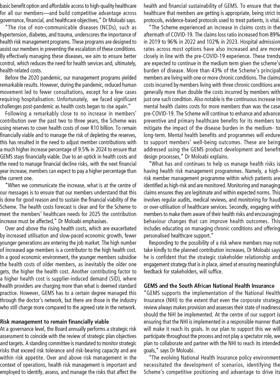 basic benefit option and affordable access to high quality healthcare for all our members—and build competitive advan...