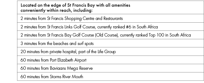 Located on the edge of St Francis Bay with all amenities conveniently within reach, including:,2 minutes from St Fran...