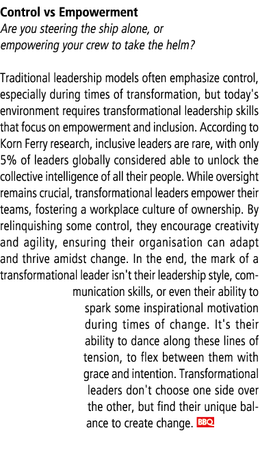 Control vs Empowerment Are you steering the ship alone, or empowering your crew to take the helm? Traditional leaders...
