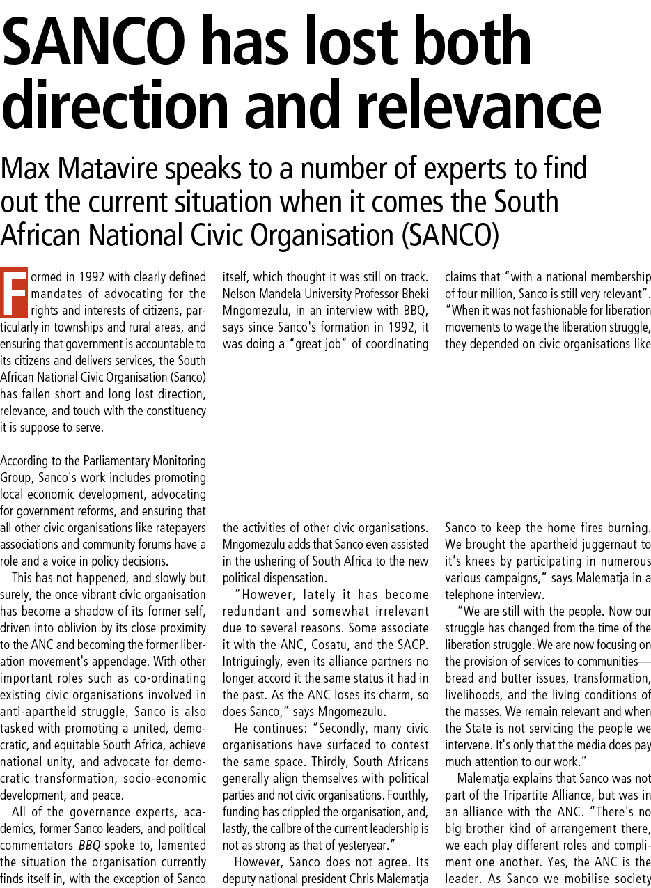 Sanco has lost both direction and relevance Max Matavire speaks to a number of experts to find out the current situat...