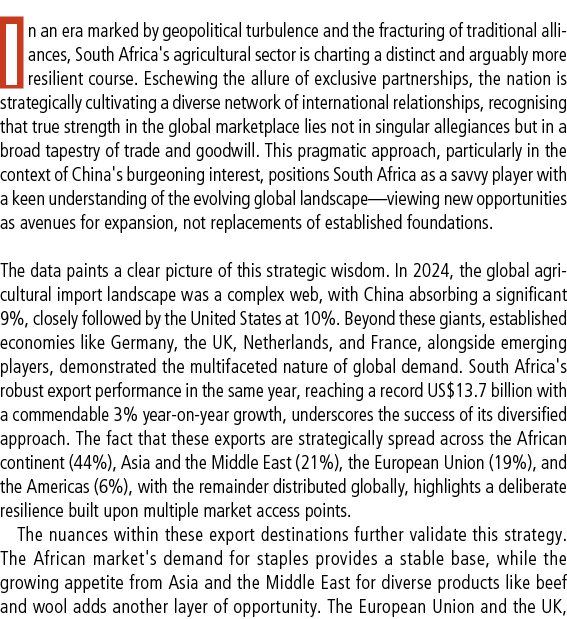 In an era marked by geopolitical turbulence and the fracturing of traditional alliances, South Africa's agricultural ...