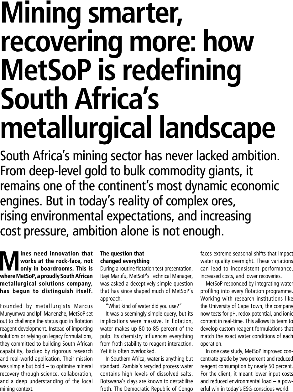 Mining smarter, recovering more: how MetSoP is redefining South Africa’s metallurgical landscape South Africa’s minin...