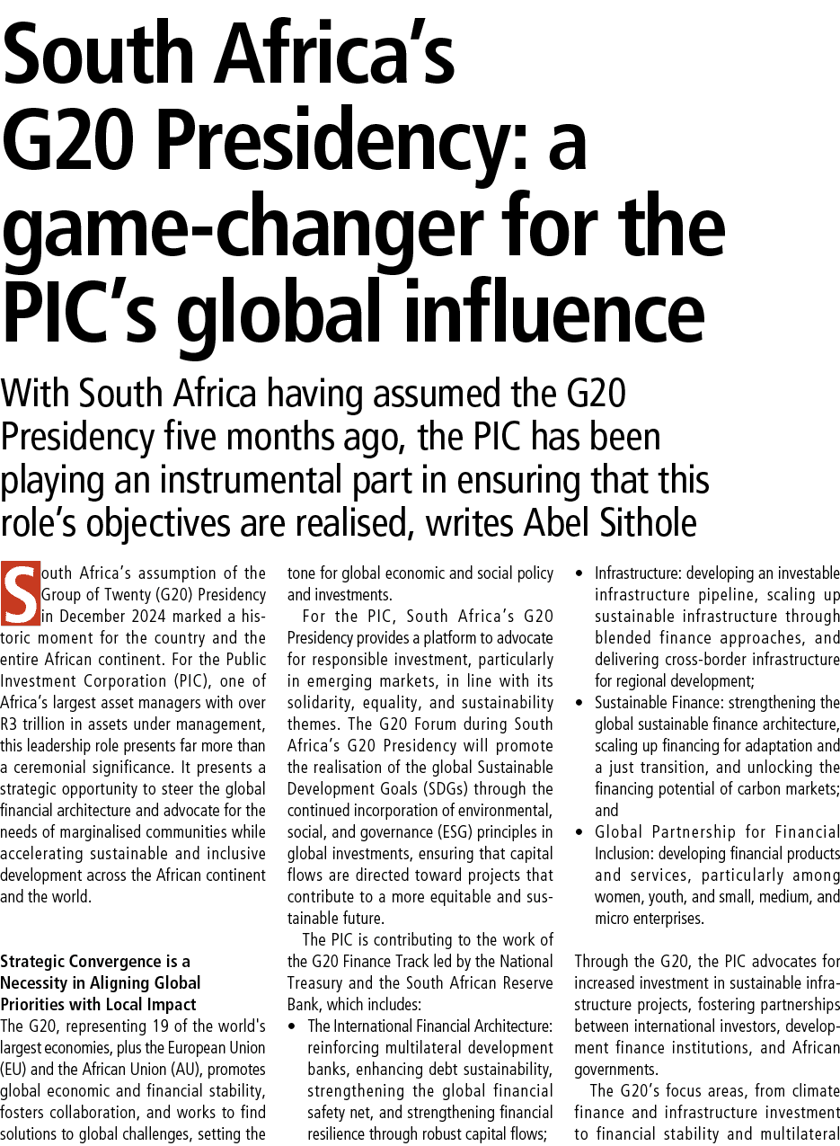 South Africa’s G20 Presidency: a game‑changer for the PIC’s global influence With South Africa having assumed the G20...