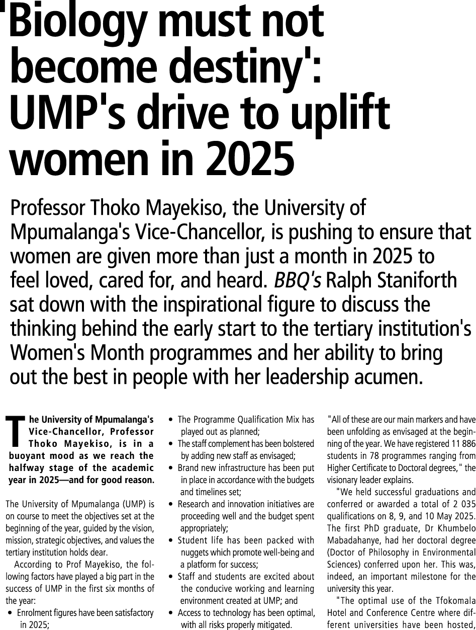 'Biology must not become destiny': UMP's drive to uplift women in 2025 Professor Thoko Mayekiso, the University of Mp...