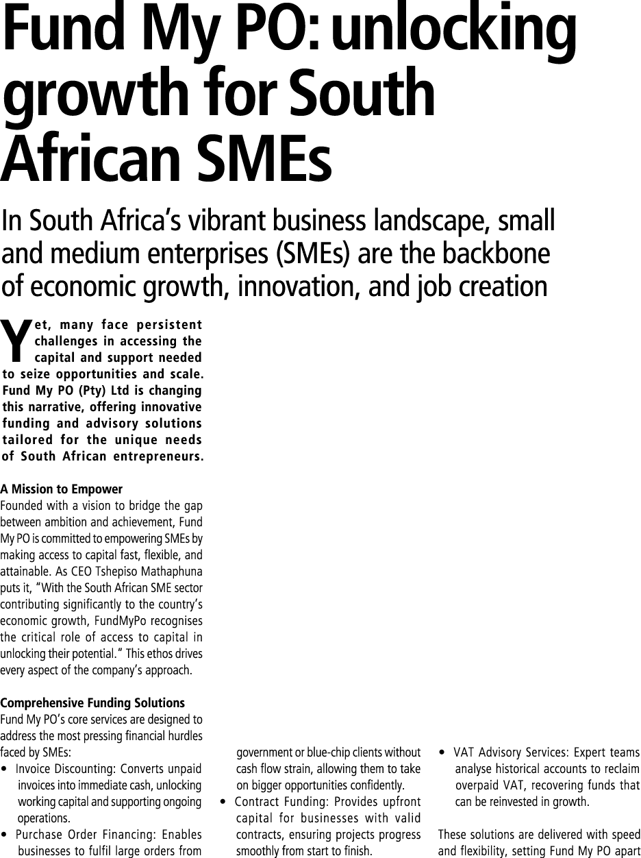 Fund My PO: unlocking growth for South African SMEs In South Africa’s vibrant business landscape, small and medium en...