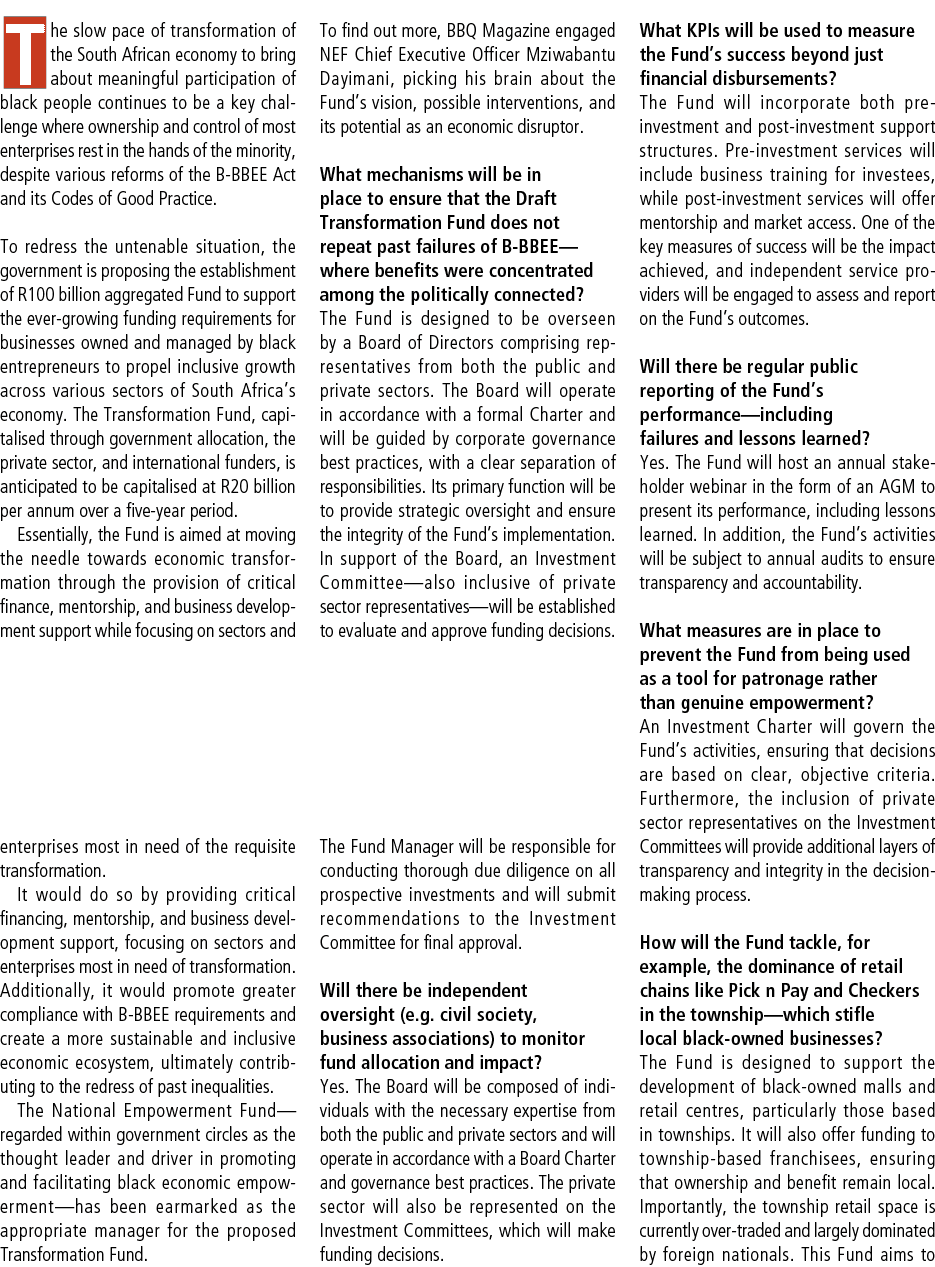 The slow pace of transformation of the South African economy to bring about meaningful participation of black people ...