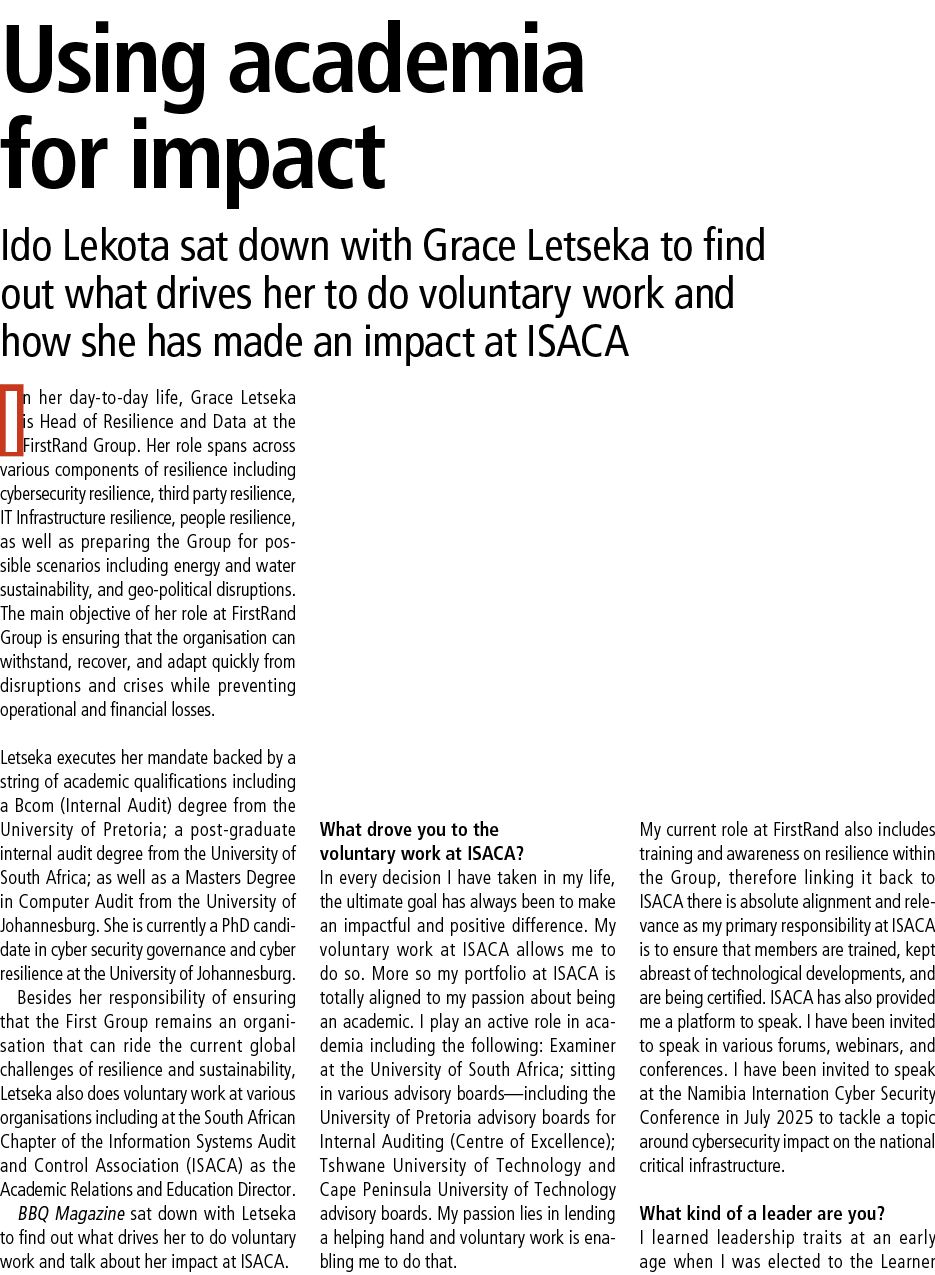 Using academia for impact Ido Lekota sat down with Grace Letseka to find out what drives her to do voluntary work and...