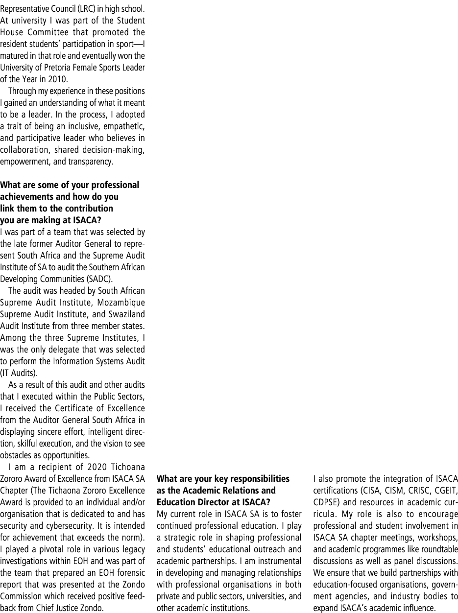Representative Council (LRC) in high school. At university I was part of the Student House Committee that promoted th...