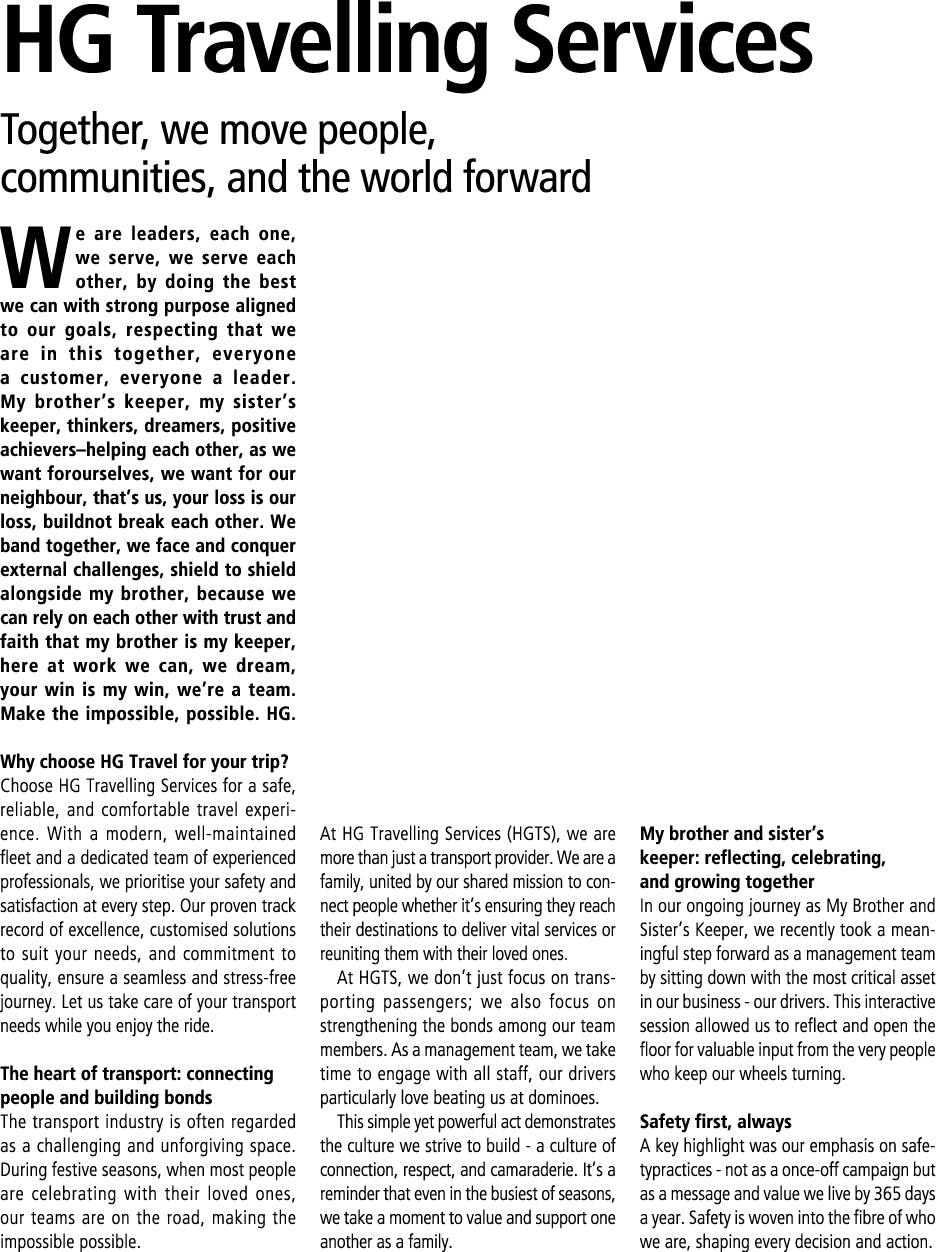 HG Travelling Services Together, we move people, communities, and the world forward We are leaders, each one, we serv...
