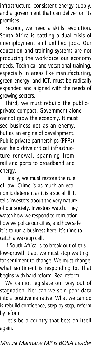 infrastructure, consistent energy supply, and a government that can deliver on its promises. Second, we need a skills...