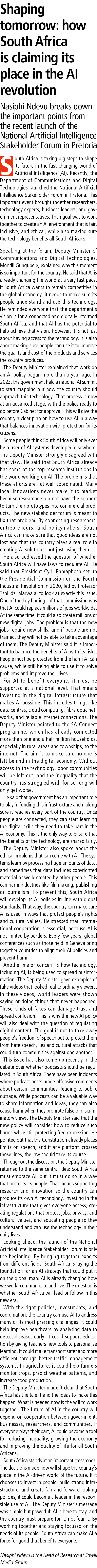 Shaping tomorrow: how South Africa is claiming its place in the AI revolution Nasiphi Ndevu breaks down the important...