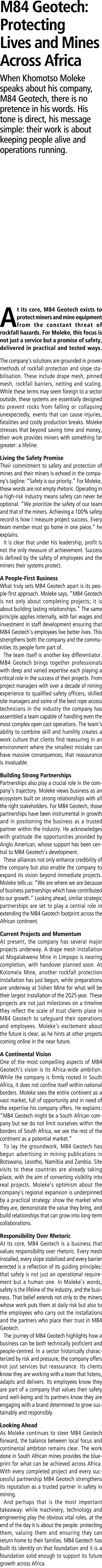 M84 Geotech: Protecting Lives and Mines Across Africa When Khomotso Moleke speaks about his company, M84 Geotech, the...