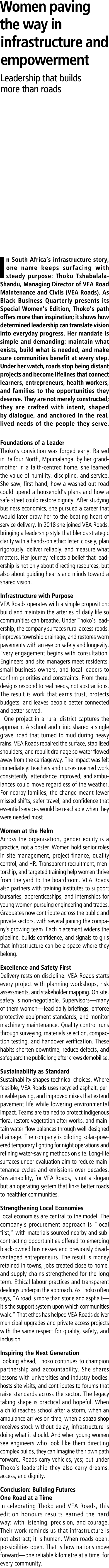 Women paving the way in infrastructure and empowerment Leadership that builds more than roads In South Africa’s infra...