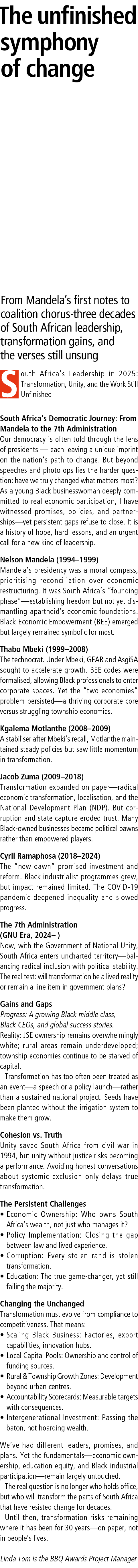 The unfinished symphony of change From Mandela’s first notes to coalition chorus‑three decades of South African leade...