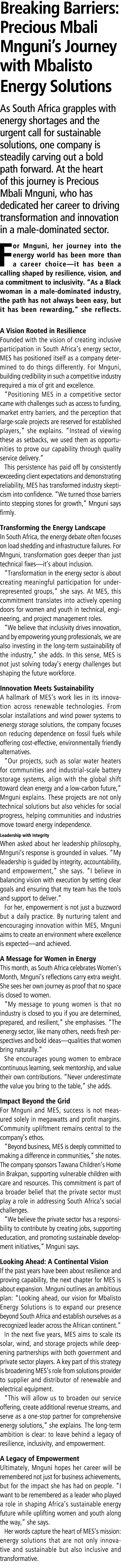 Breaking Barriers: Precious Mbali Mnguni’s Journey with Mbalisto Energy Solutions As South Africa grapples with energ...