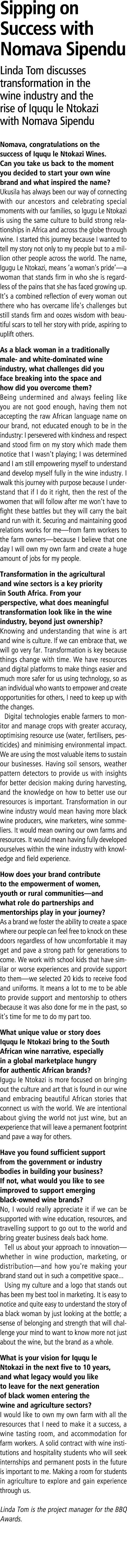 Sipping on Success with Nomava Sipendu Linda Tom discusses transformation in the wine industry and the rise of Iququ ...