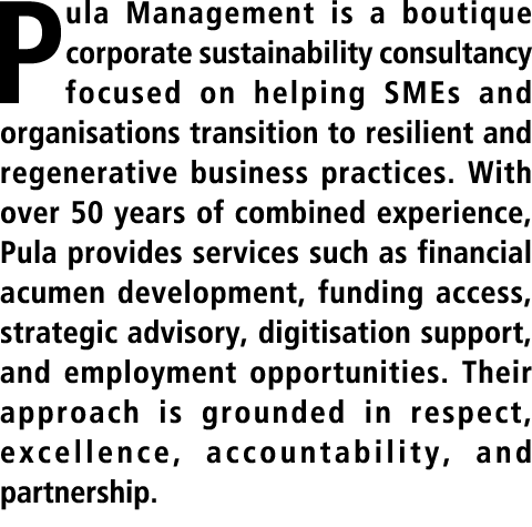 Pula Management is a boutique corporate sustainability consultancy focused on helping SMEs and organisations transiti...