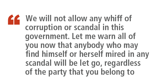 ￼,We will not allow any whiff of corruption or scandal in this government. Let me warn all of you now that anybody wh...