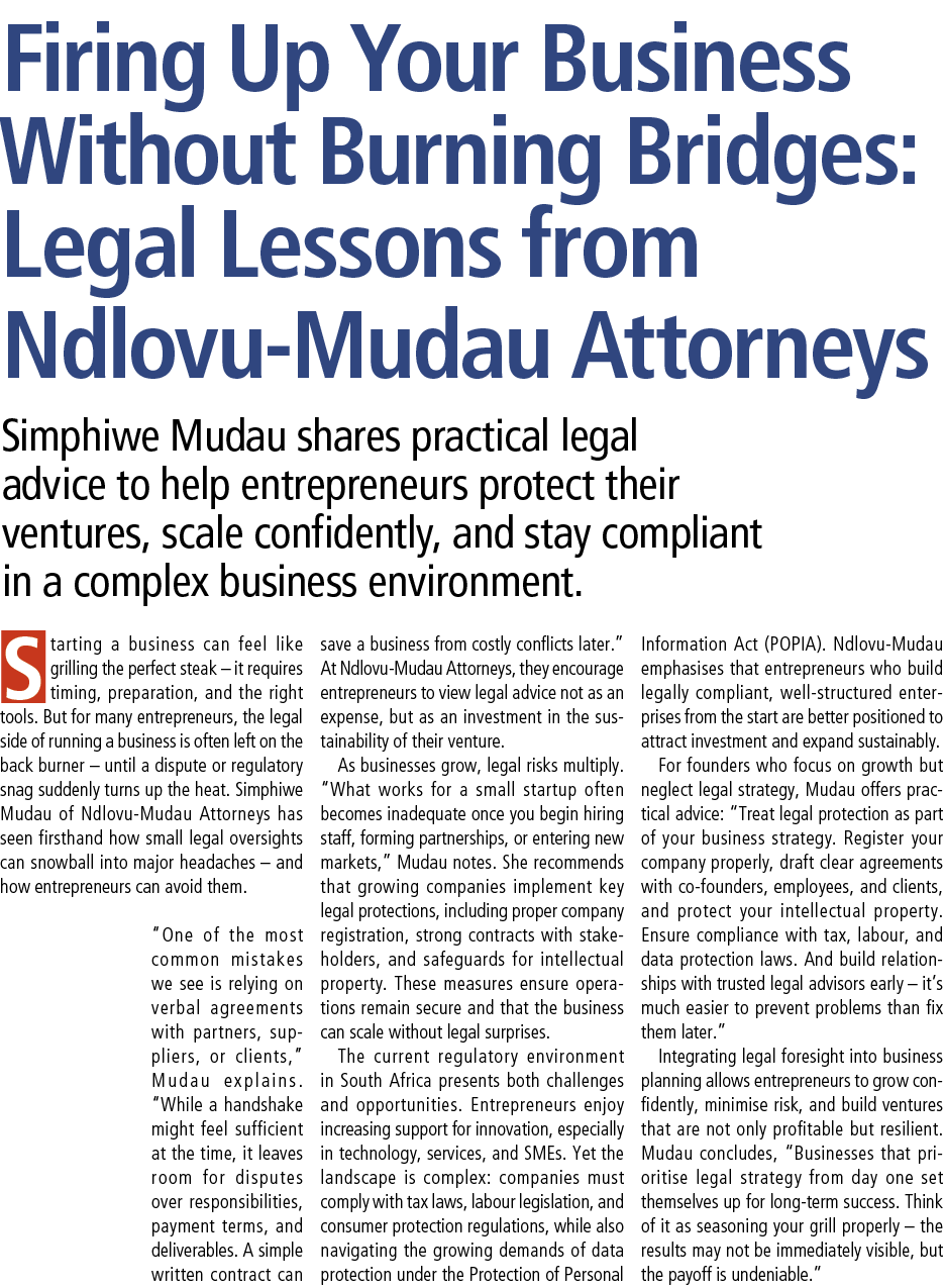 Firing Up Your Business Without Burning Bridges: Legal Lessons from Ndlovu Mudau Attorneys Simphiwe Mudau shares prac...