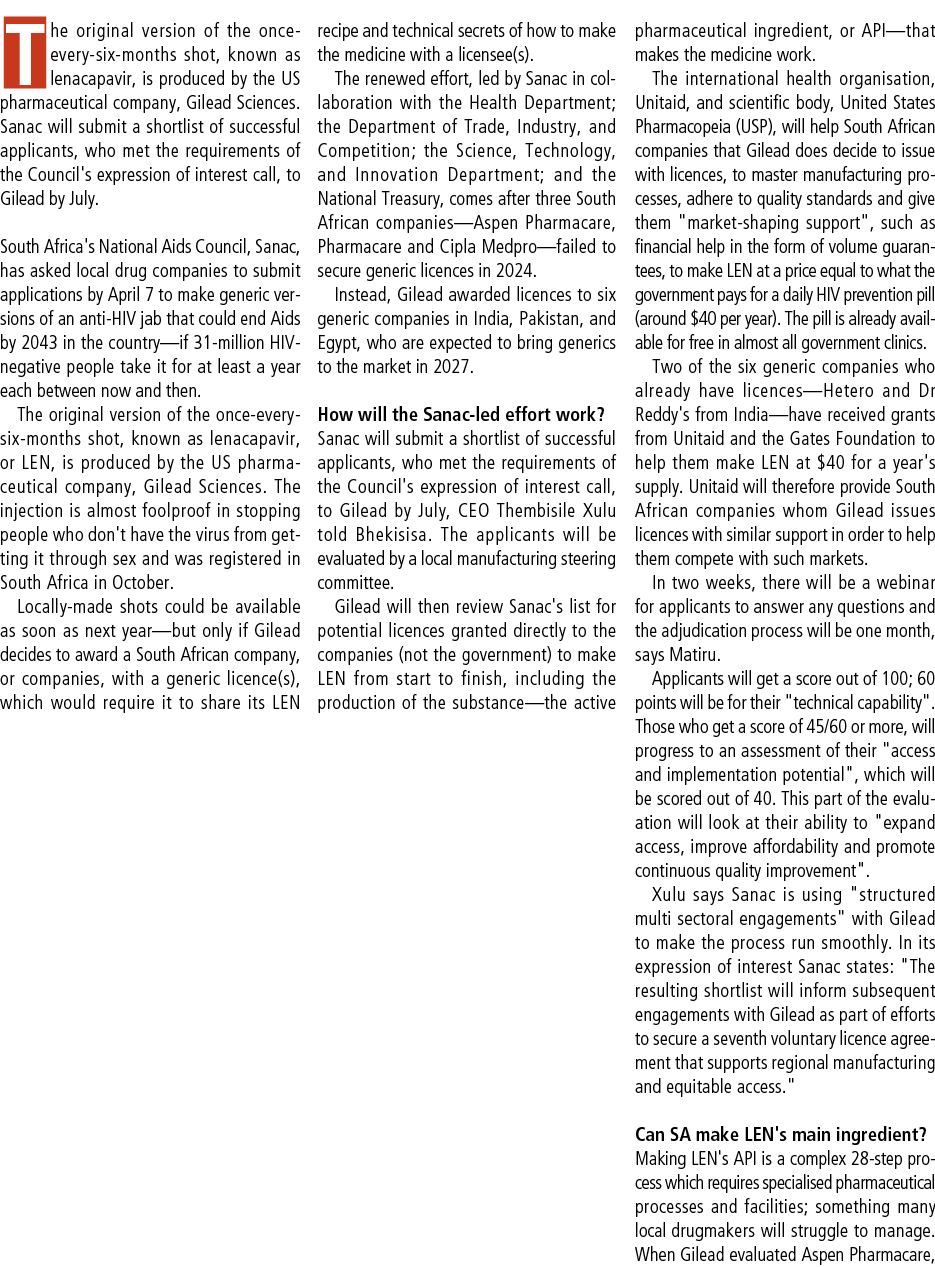 The original version of the once every six months shot, known as lenacapavir, is produced by the US pharmaceutical co...