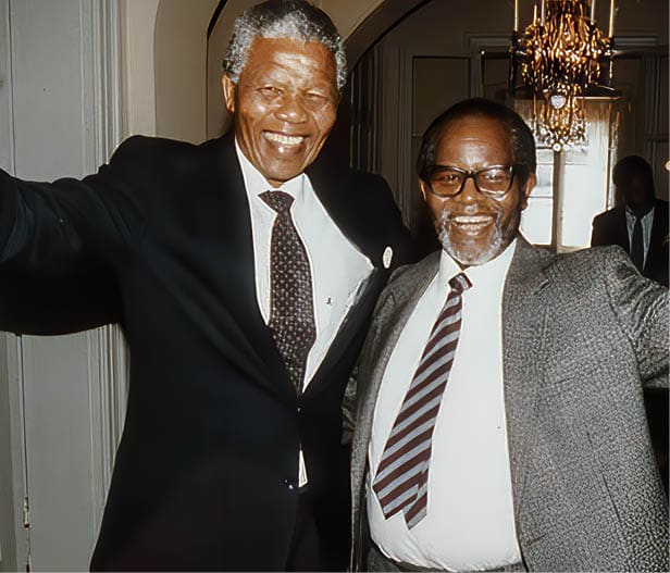 In 1990 Nelson Mandela and Oliver Tambo reunited after three decades apart – the one in prison, the other in exile. (University of the Western Cape Robben Island Mayibuye Museum Archive, courtesy of GCIS)