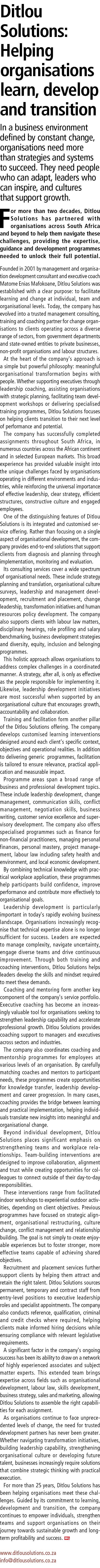 Ditlou Solutions: Helping organisations learn, develop and transition In a business environment defined by constant c...