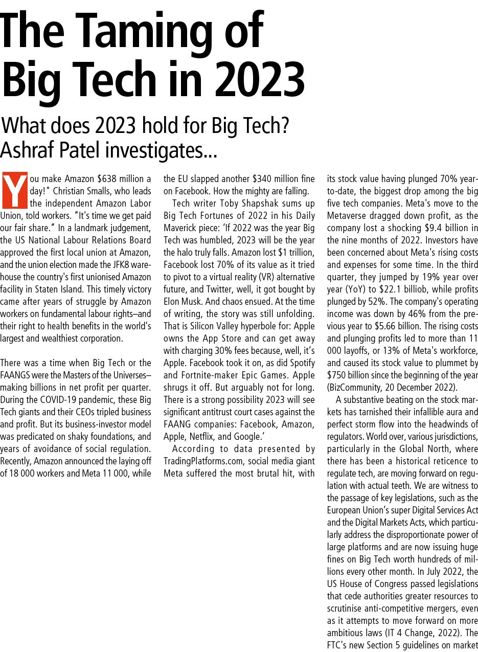 The Taming of Big Tech in 2023 What does 2023 hold for Big Tech? Ashraf Patel investigates... You make Amazon $638 mi...