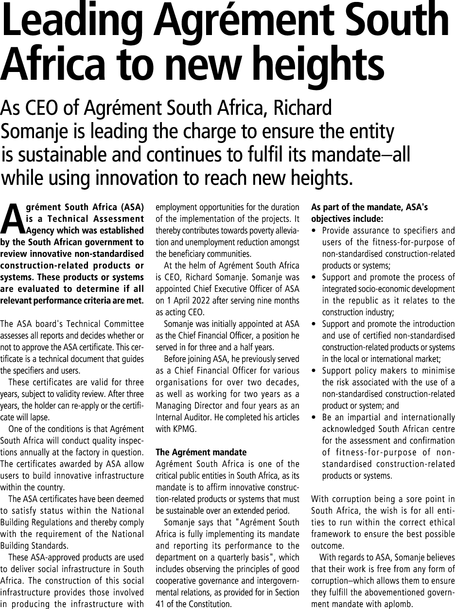 Leading Agr ment South Africa to new heights As CEO of Agr ment South Africa, Richard Somanje is leading the charge t...