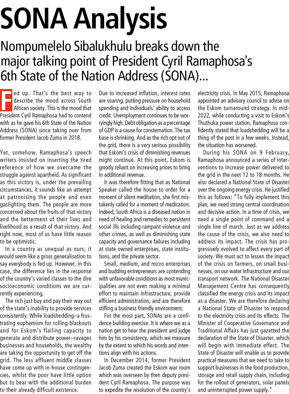 SONA Analysis Nompumelelo Sibalukhulu breaks down the major talking point of President Cyril Ramaphosa's 6th State of...