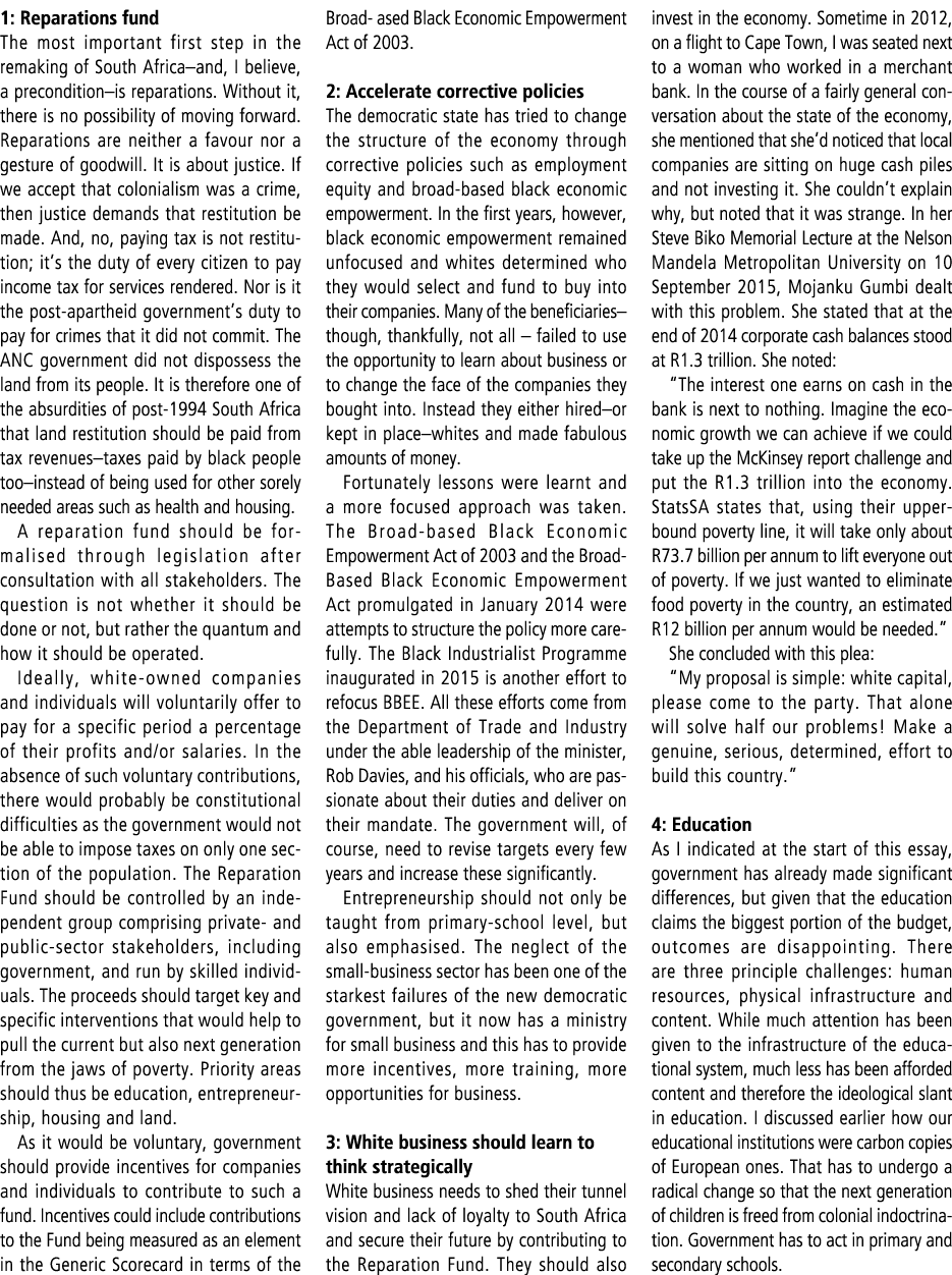 1: Reparations fund The most important first step in the remaking of South Africa–and, I believe, a precondition–is r...