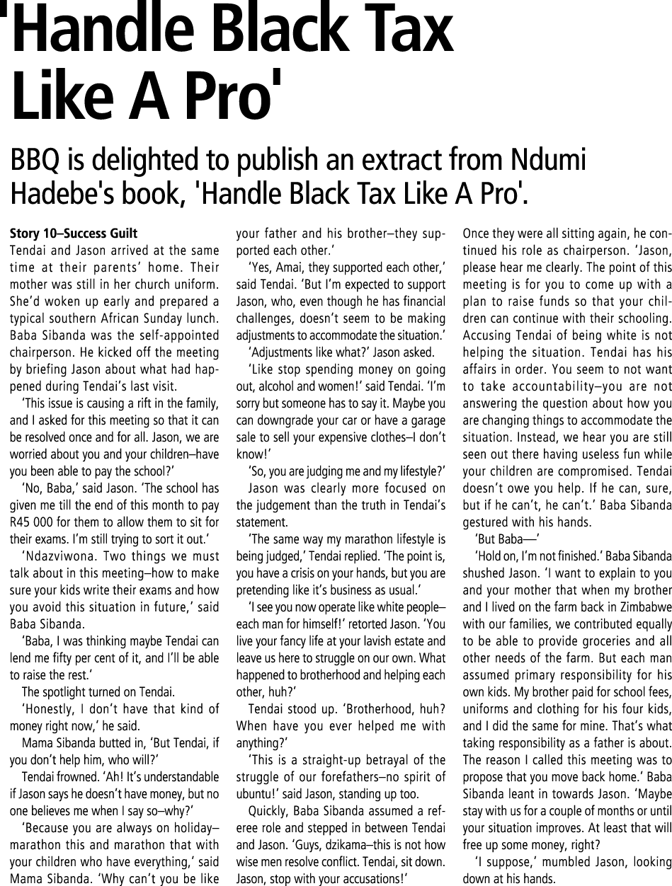  'Handle Black Tax Like A Pro' BBQ is delighted to publish an extract from Ndumi Hadebe's book, 'Handle Black Tax Lik...