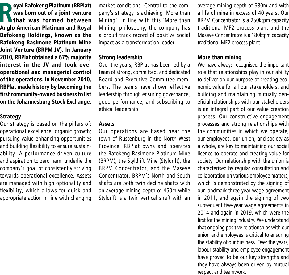 Royal Bafokeng Platinum (RBPlat) was born out of a joint venture that was formed between Anglo American Platinum and ...