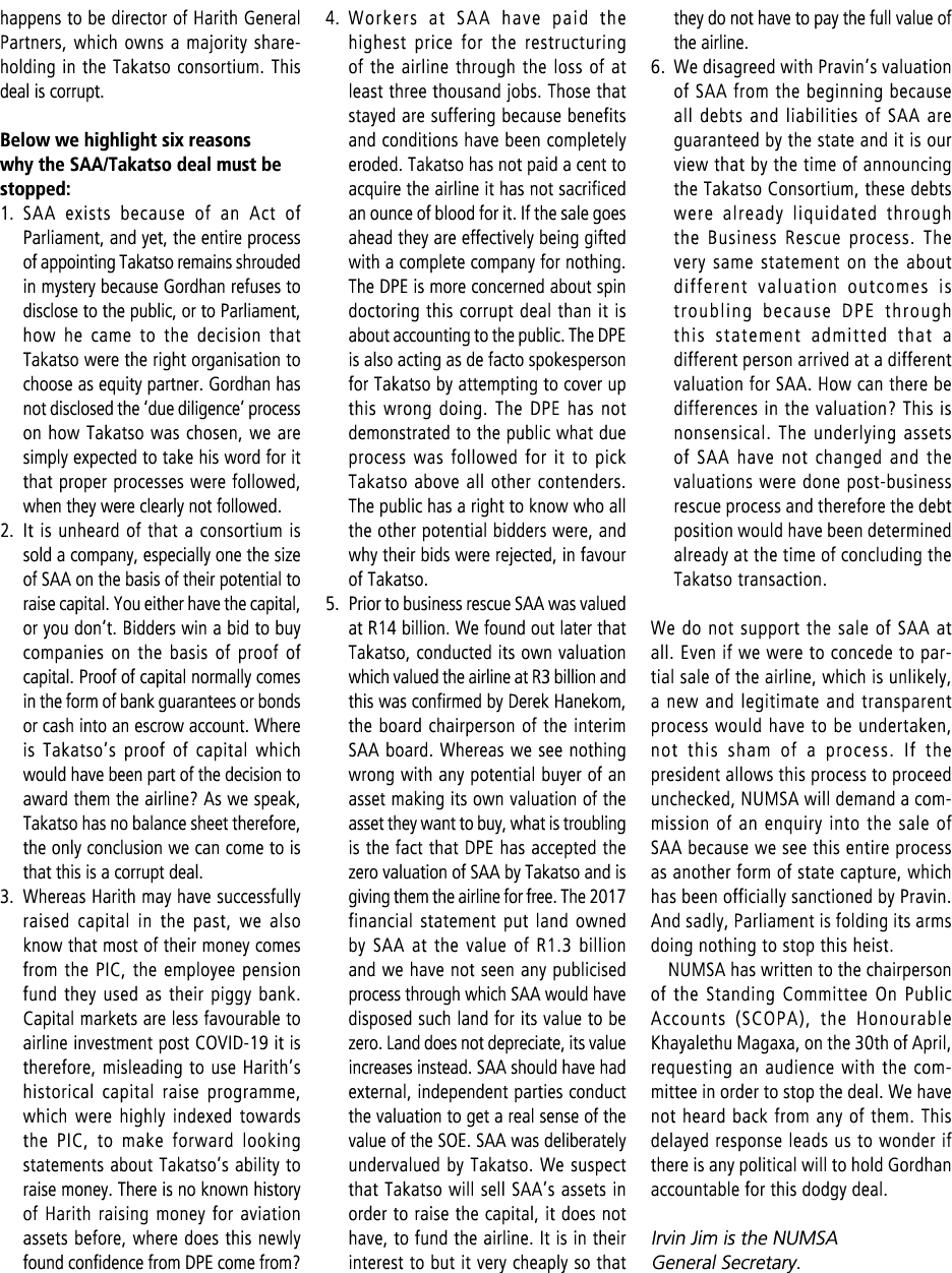 happens to be director of Harith General Partners, which owns a majority shareholding in the Takatso consortium. This...