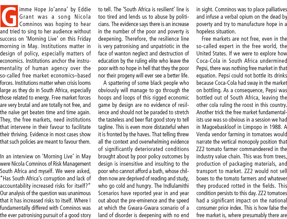 Gimme Hope Jo’anna’ by Eddie Grant was a song Nicola Comninos was hoping to hear and tried to sing to her audience wi...