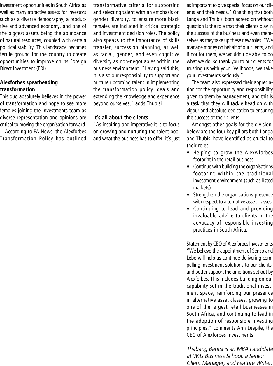 investment opportunities in South Africa as well as many attractive assets for investors such as a diverse demography...