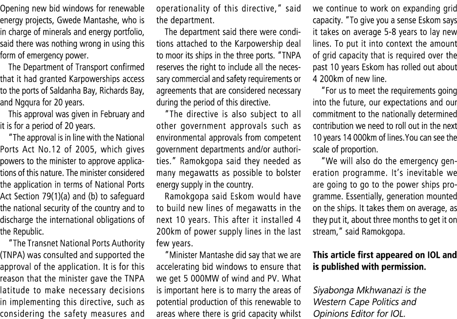 Opening new bid windows for renewable energy projects, Gwede Mantashe, who is in charge of minerals and energy portfo...