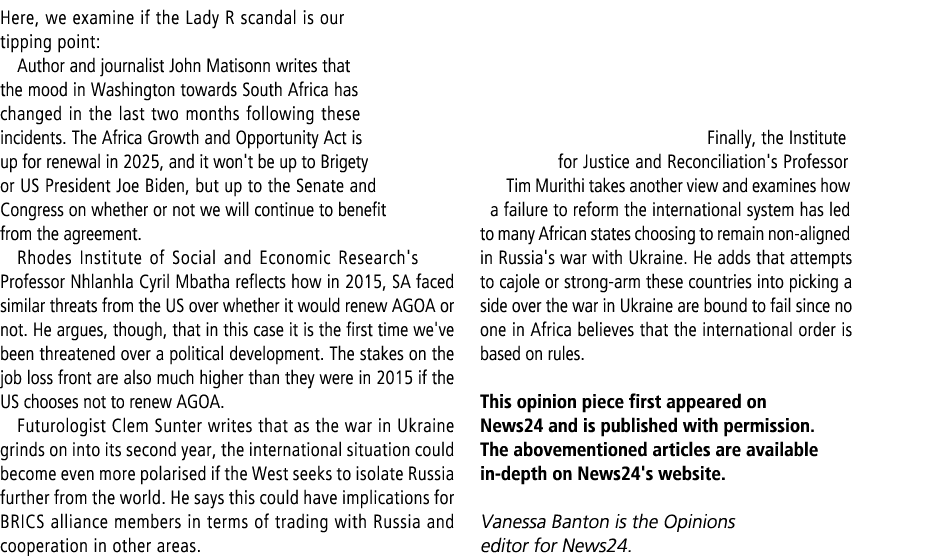 Here, we examine if the Lady R scandal is our tipping point: Author and journalist John Matisonn writes that the mood...