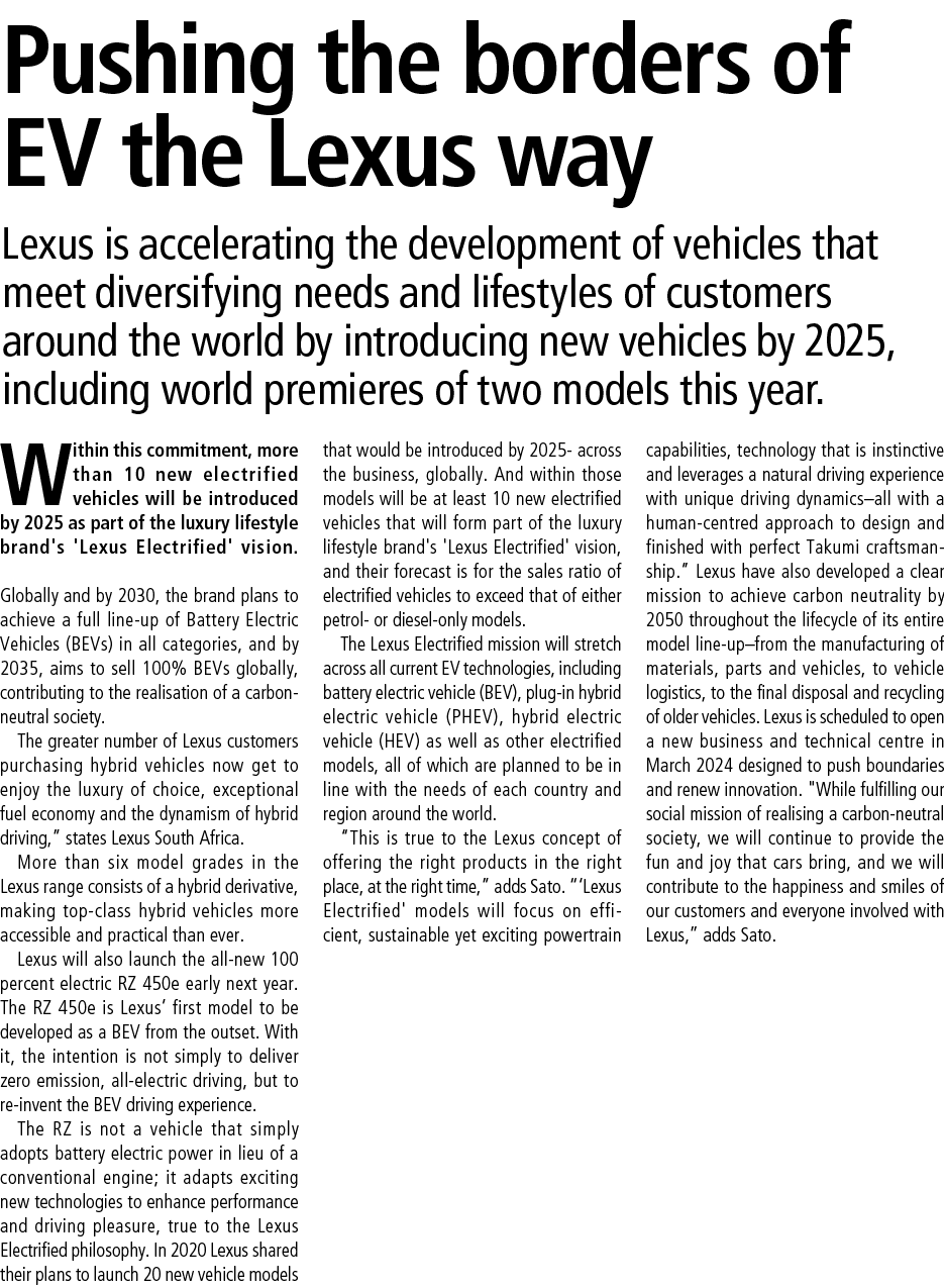 Pushing the borders of EV the Lexus way Lexus is accelerating the development of vehicles that meet diversifying need...