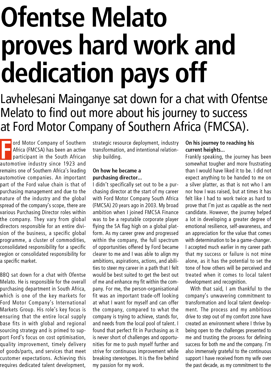 Ofentse Melato proves hard work and dedication pays off Lavhelesani Mainganye sat down for a chat with Ofentse Melato...