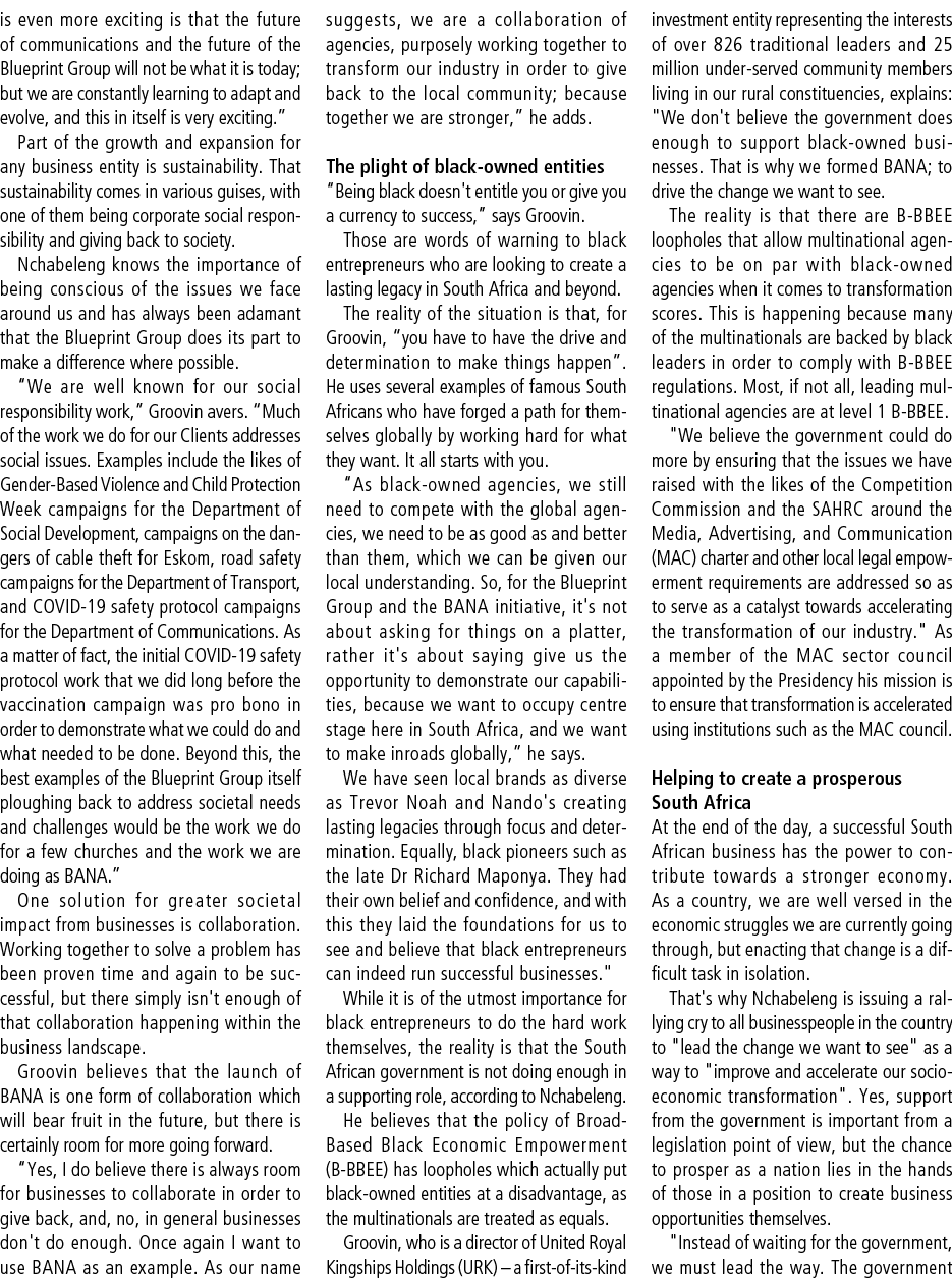 is even more exciting is that the future of communications and the future of the Blueprint Group will not be what it ...